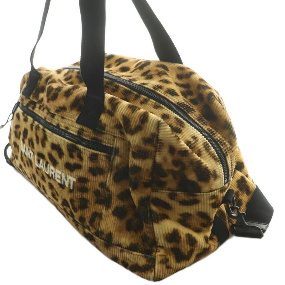 Saint Laurent Paris NUXX Leopard Duffle Bag Shoulder Corduroy Beige Black